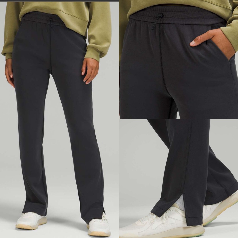 Lululemon Brushed Softstreme Split Hem High Rise Pants Black Womens 12 Wide Leg